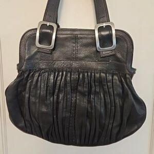 New Cole Haan Black Slouchy Large Pebbled Leather Gathered Round Shoulder Bag
